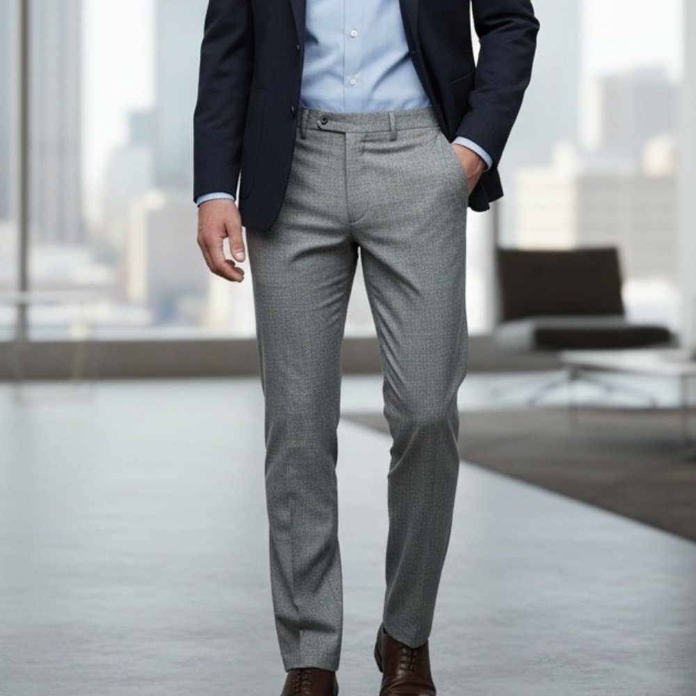 Madison Dress Pants Men's Size 38x32 Gray Recycled Poly Flat Front Office Casual